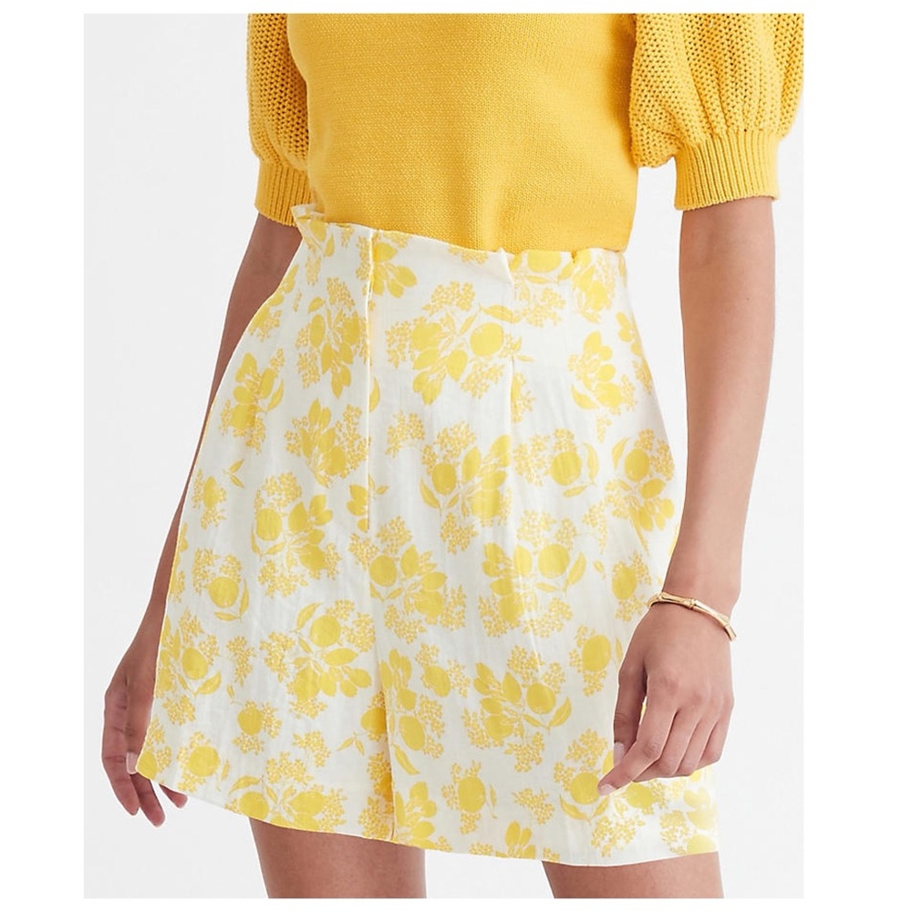 ANN TAYLOR The Paper Bag Lemon Print Floral High Waisted Wide Leg Boho Short 4